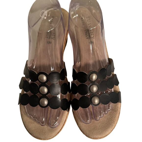 Tuscany Easy Street Black Cork Slip On Platform Wedges Slides Sandals 10M Boho - Picture 11 of 16